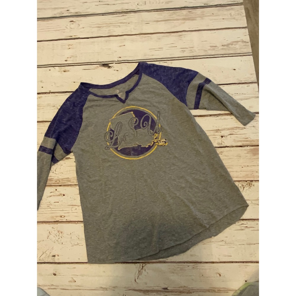 Colosseum LSU Tigers Womens XL Raglan 3/4 Sleeve Notched V-Neck Heathered Tee